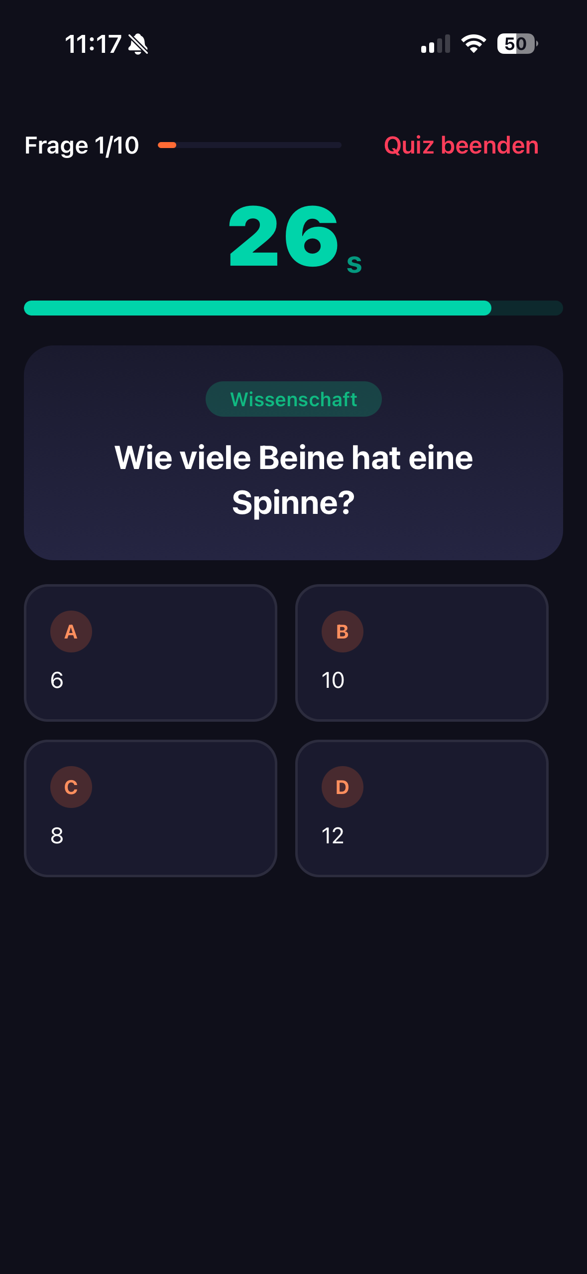Wissenschafts-Frage in der KnowDown-App